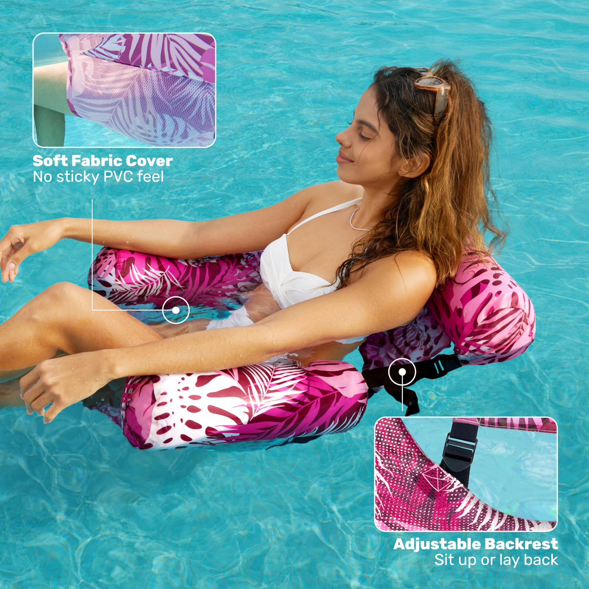 Sloosh inflatable pool lounge sized for comfortable adult seating
