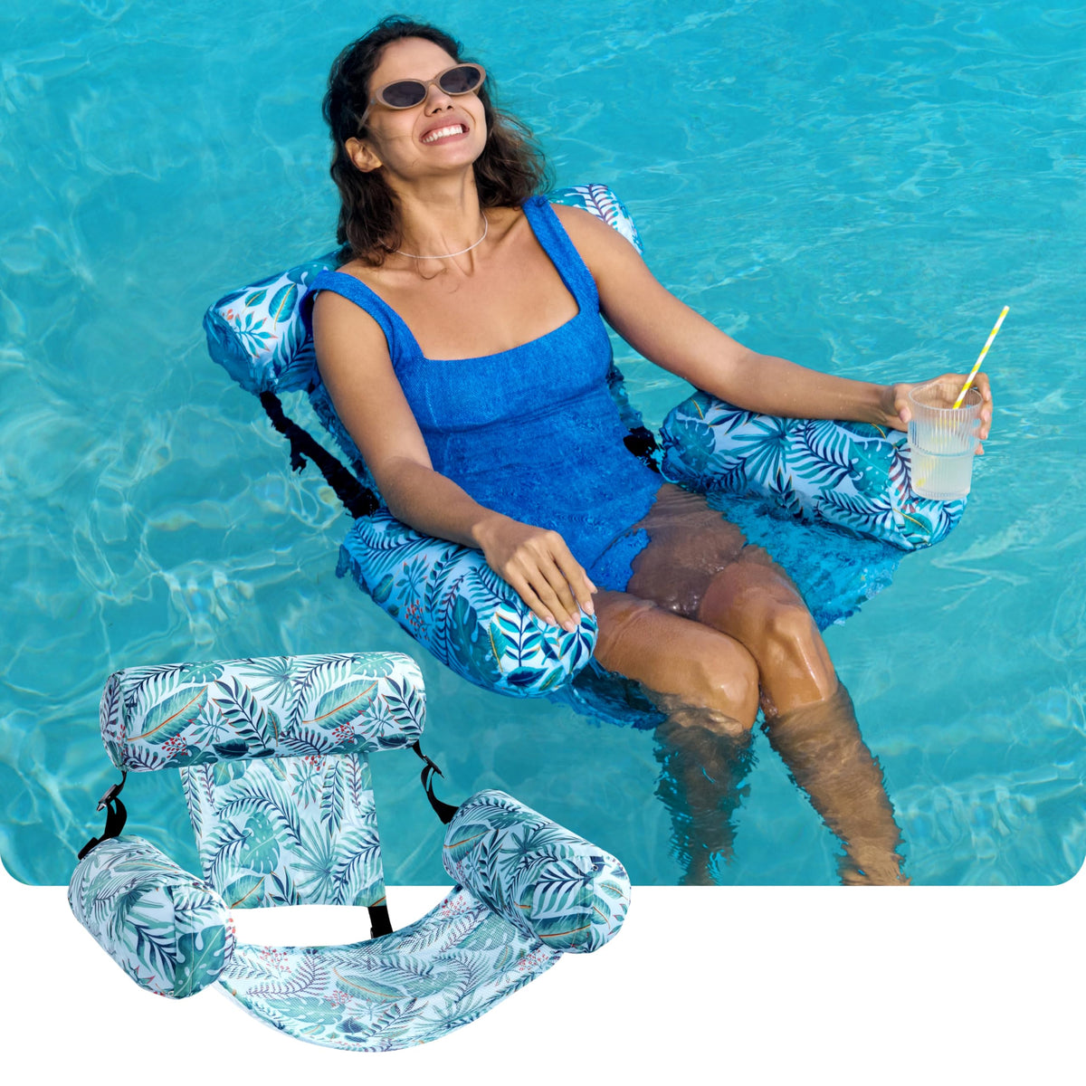 Sloosh inflatable pool lounge with tropical styling for vacation vibes