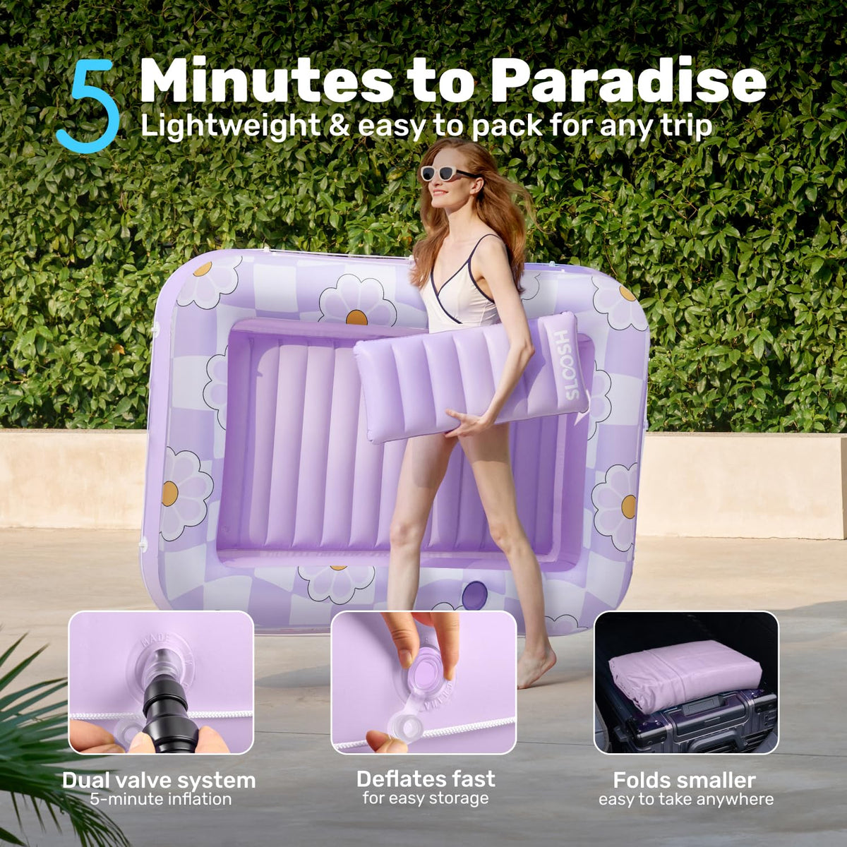 Sloosh inflatable pool lounger made from durable 0-3mm PVC.