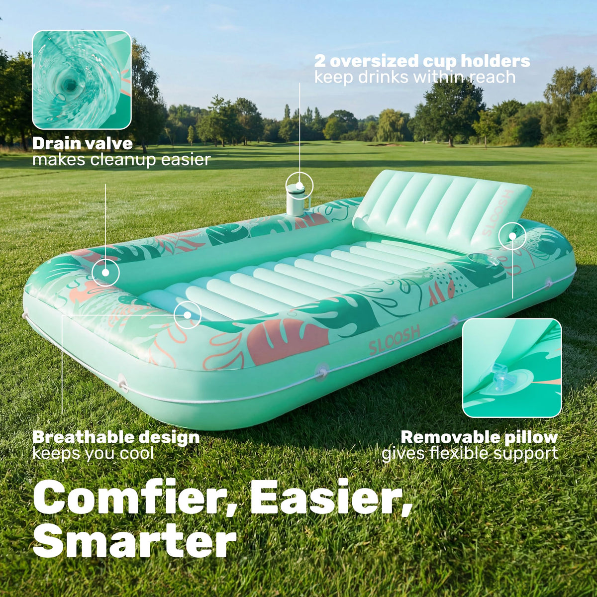 Sloosh inflatable pool with two drink holders