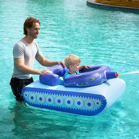 Sloosh inflatable tank pool float front view shows size and visibility for pool battles