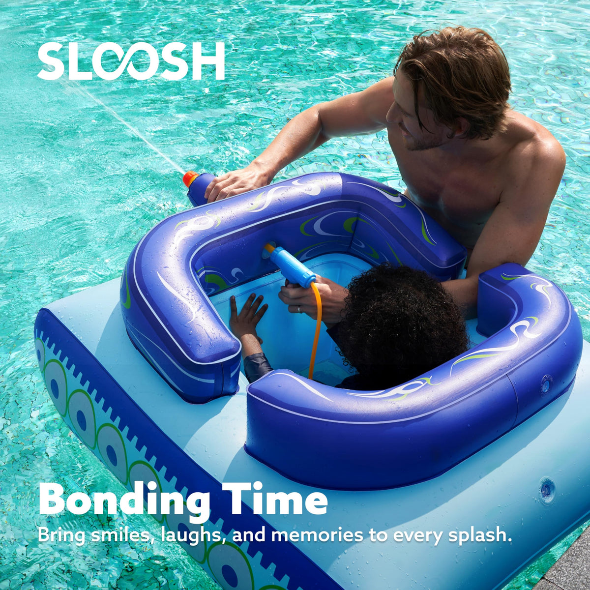 Sloosh tank float with water gun in action for splash play