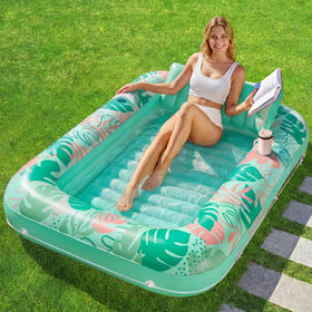 Sloosh inflatable tanning pool lounger 70x46 for solo sunbathing and cooling in your backyard.