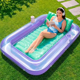 Sloosh inflatable tanning pool lounger 70x46 front view for solo sunbathing