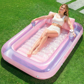 Sloosh inflatable tanning pool lounger in 70x46 size for solo sunbathing.