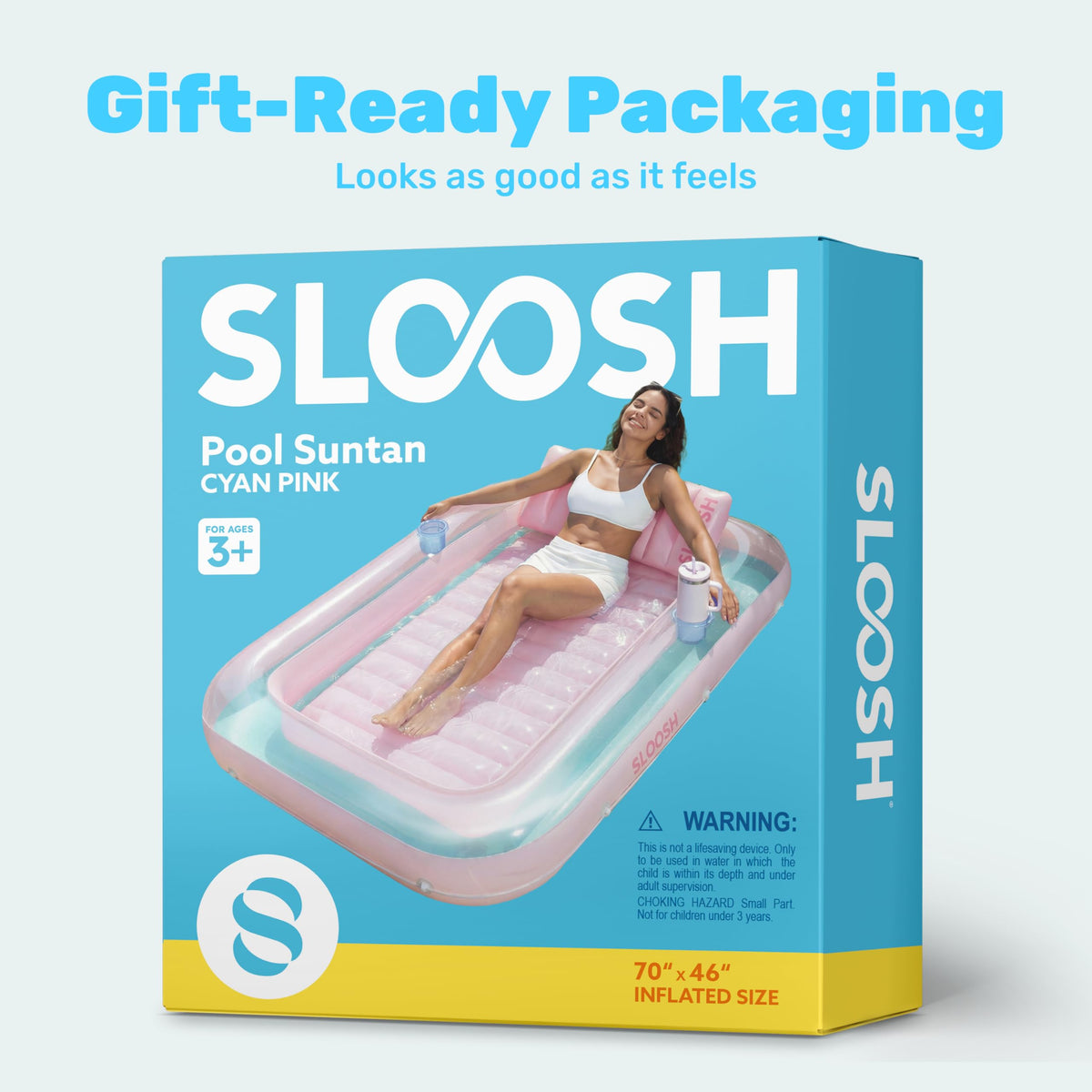 Sloosh inflatable pool lounger suitable for beach or lake settings.