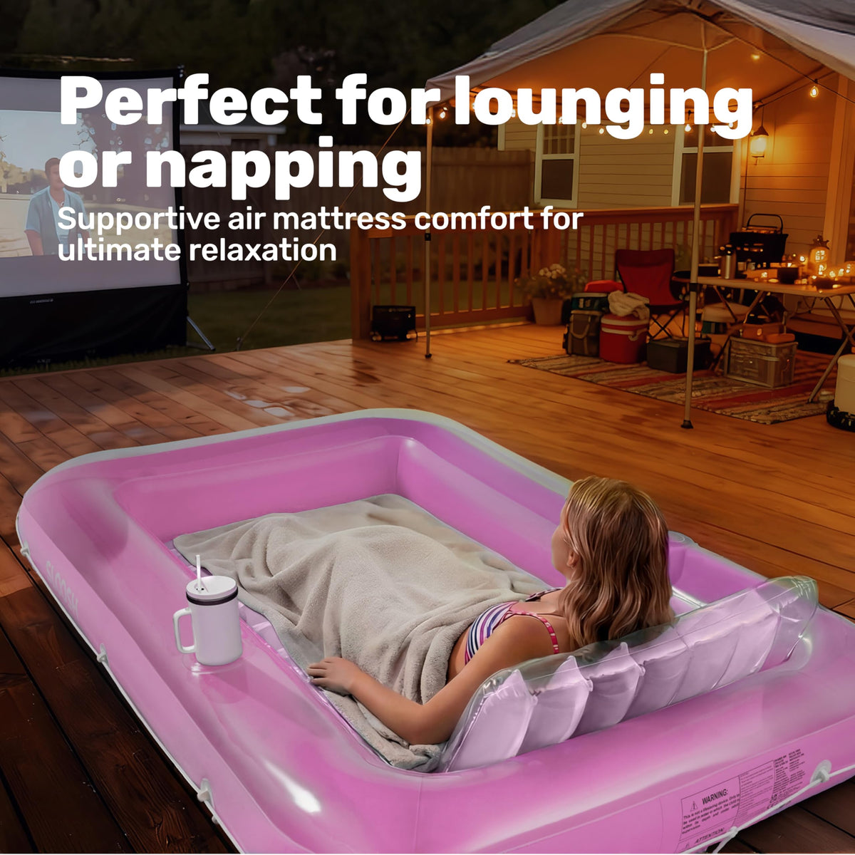 Sloosh tanning pool lounger compact design enables easy transport.