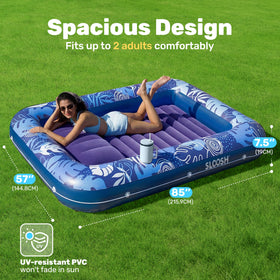 Sloosh pool lounger with two drink holders keeps beverages within reach.