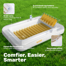 Sloosh tanning pool lounger with two drink holders keeps beverages within easy reach.
