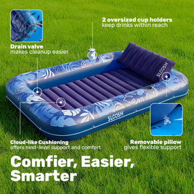 Sloosh tanning pool lounger uses durable 0.3mm PVC for lasting fun.