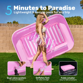 Sloosh tanning pool lounger UV-resistant PVC construction for outdoor durability.