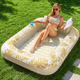 Sloosh inflatable tanning pool lounger pillow for comfortable sunbathing.