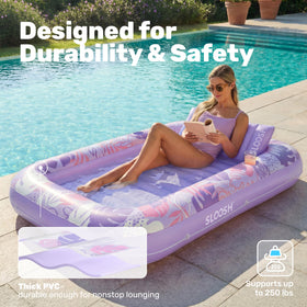 Compact, portable Sloosh tanning pool lounger inflates quickly