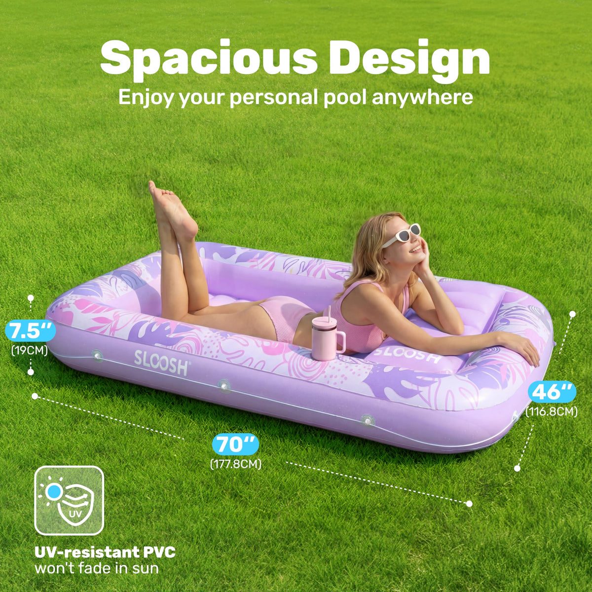 Sloosh lounger purple with removable pillow for cushioned comfort