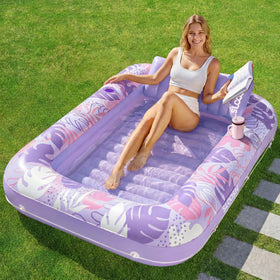 Sloosh inflatable tanning pool lounger purple side view for solo sunbathing