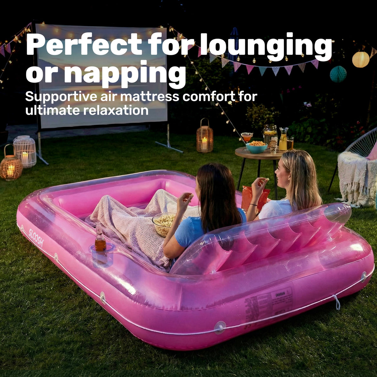 Sloosh quick-setup pink lounger converts any space into a relaxing retreat.
