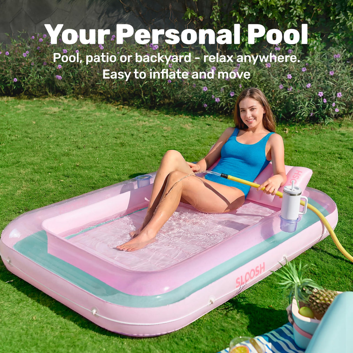 Sloosh tanning pool lounger ribbed air cushion base supports the body comfortably.