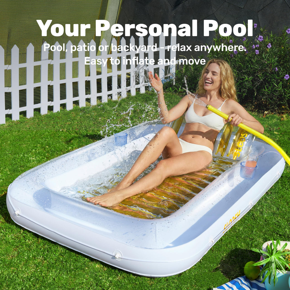 Sloosh tanning pool lounger ribbed air cushion supports posture during lounging and reading.