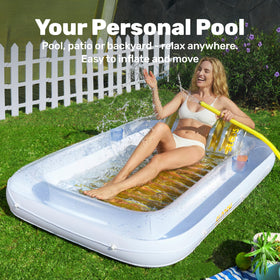 Sloosh tanning pool lounger ribbed air cushion supports posture during lounging and reading.