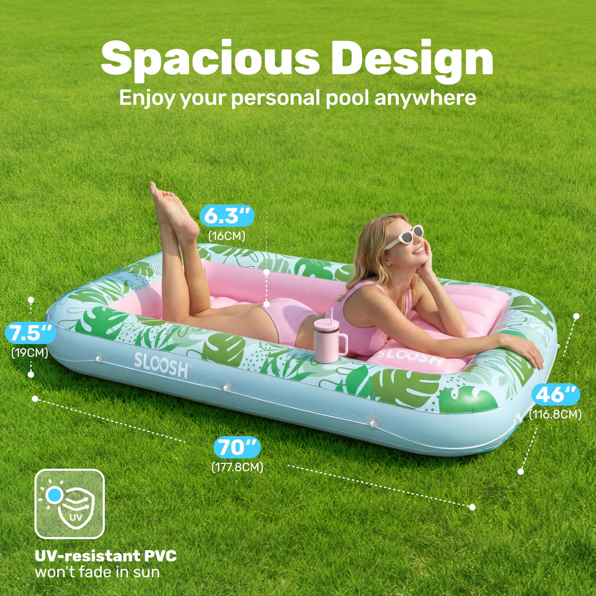 Sloosh tanning pool lounger ribbed base cradling for comfortable lounging