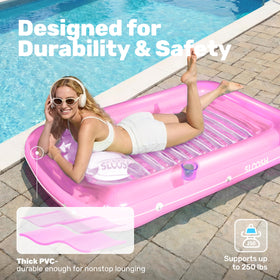 Sloosh tanning pool lounger wrap-around rope adds stability near water.