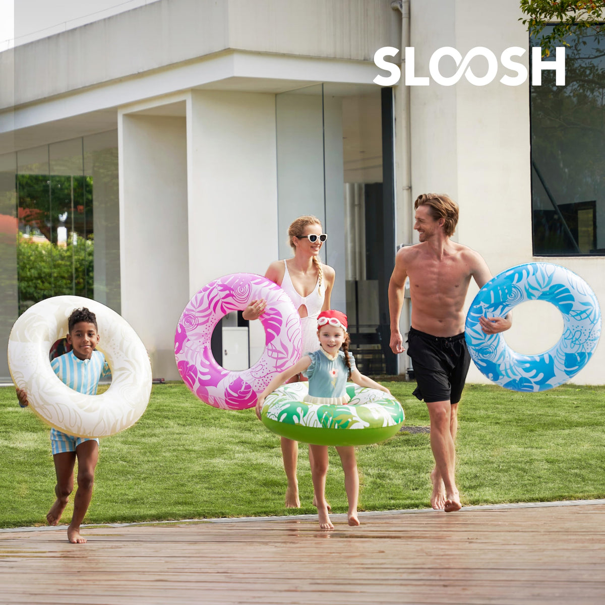 Sloosh kid-friendly pool float designed for ages 84 months and up.