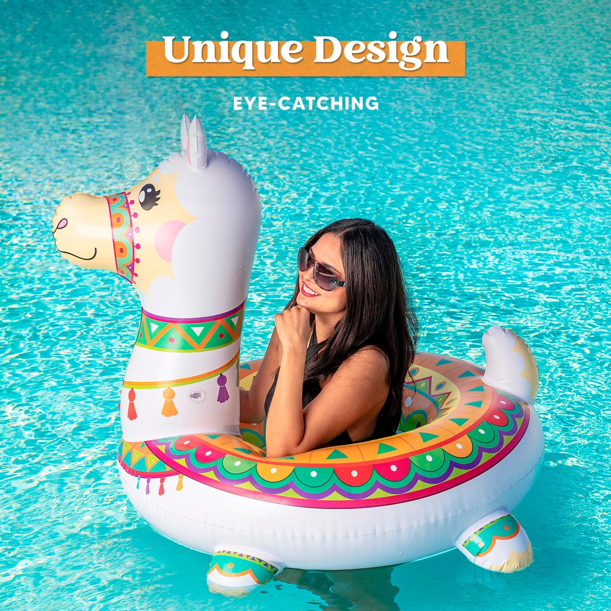 SLOOSH llama design pool tube with feet enhances playful summer pool parties