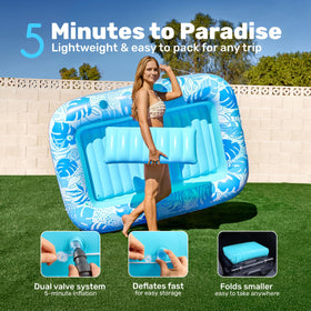 Sloosh blue tropical design adds resort vibe to backyard pool parties.