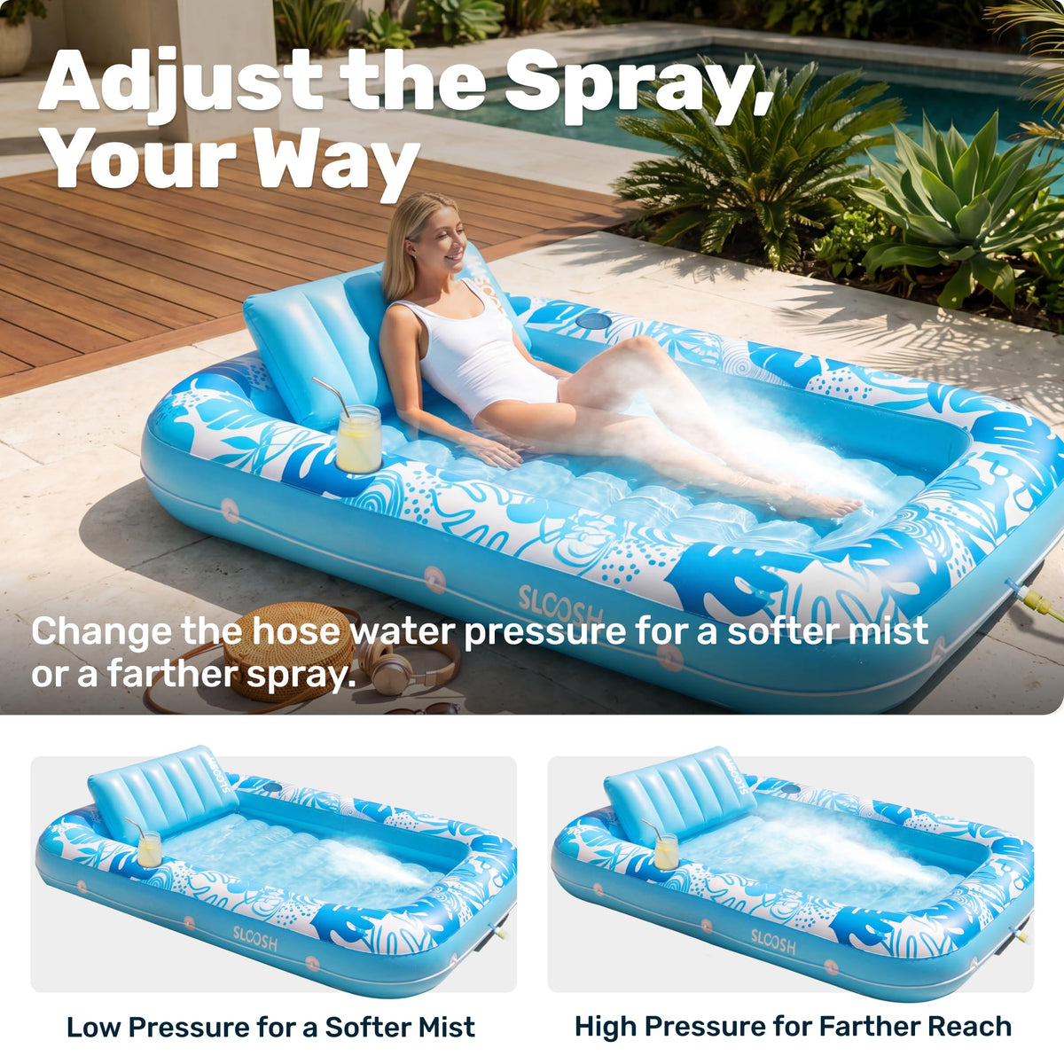 Sloosh lounger cushioned base supports relaxed lounging without back strain.