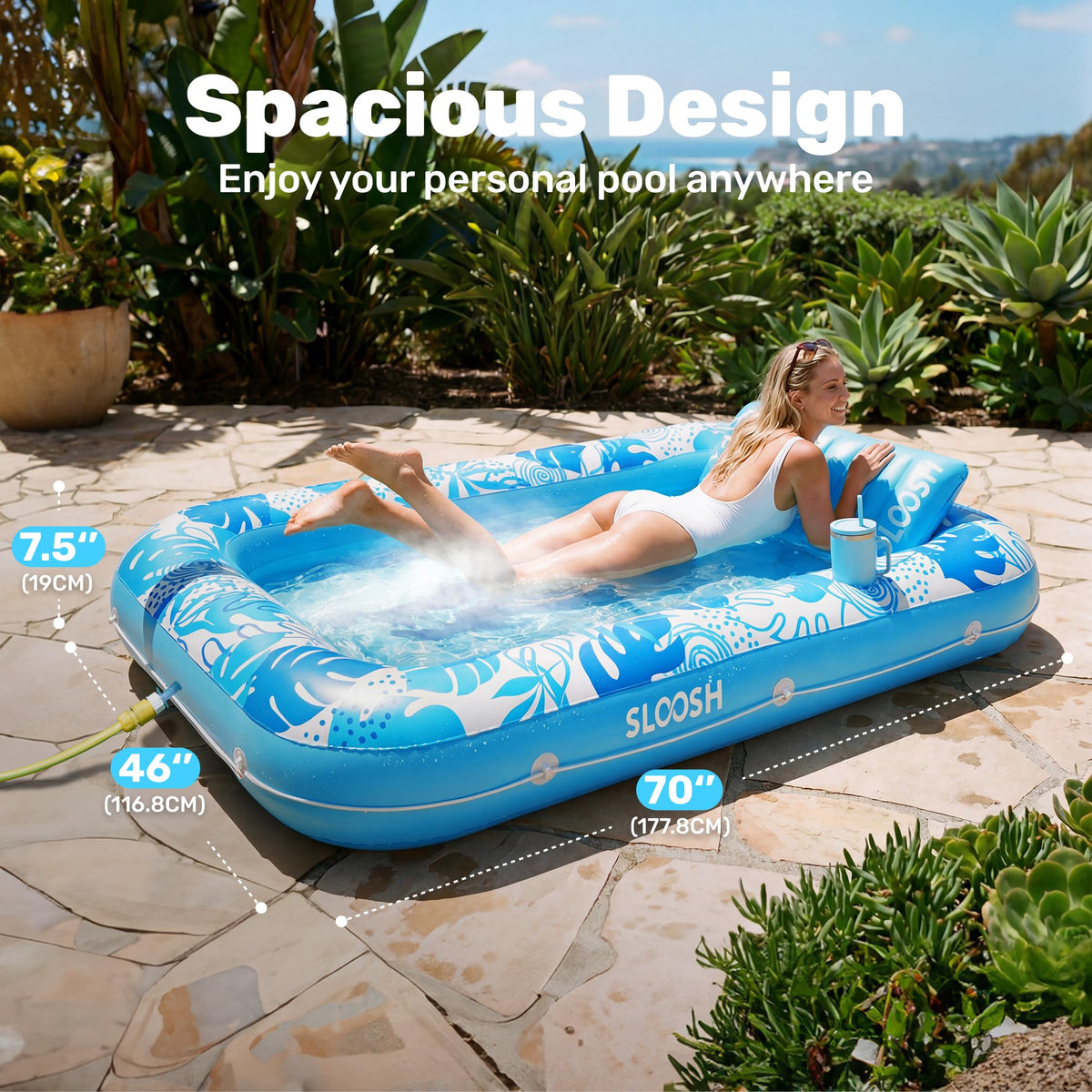 Sloosh inflates quickly and stores compactly for beach or backyard trips.