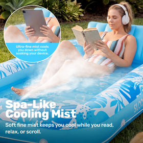 Sloosh misting system lounger mist-activation demonstrates instant cooling while sunbathing.