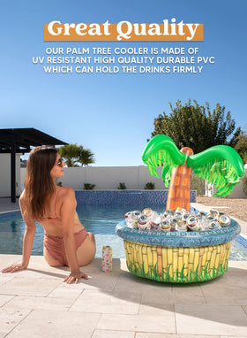 Sloosh palm-tree cooler with ice base helps keep cans cold at outdoor gatherings
