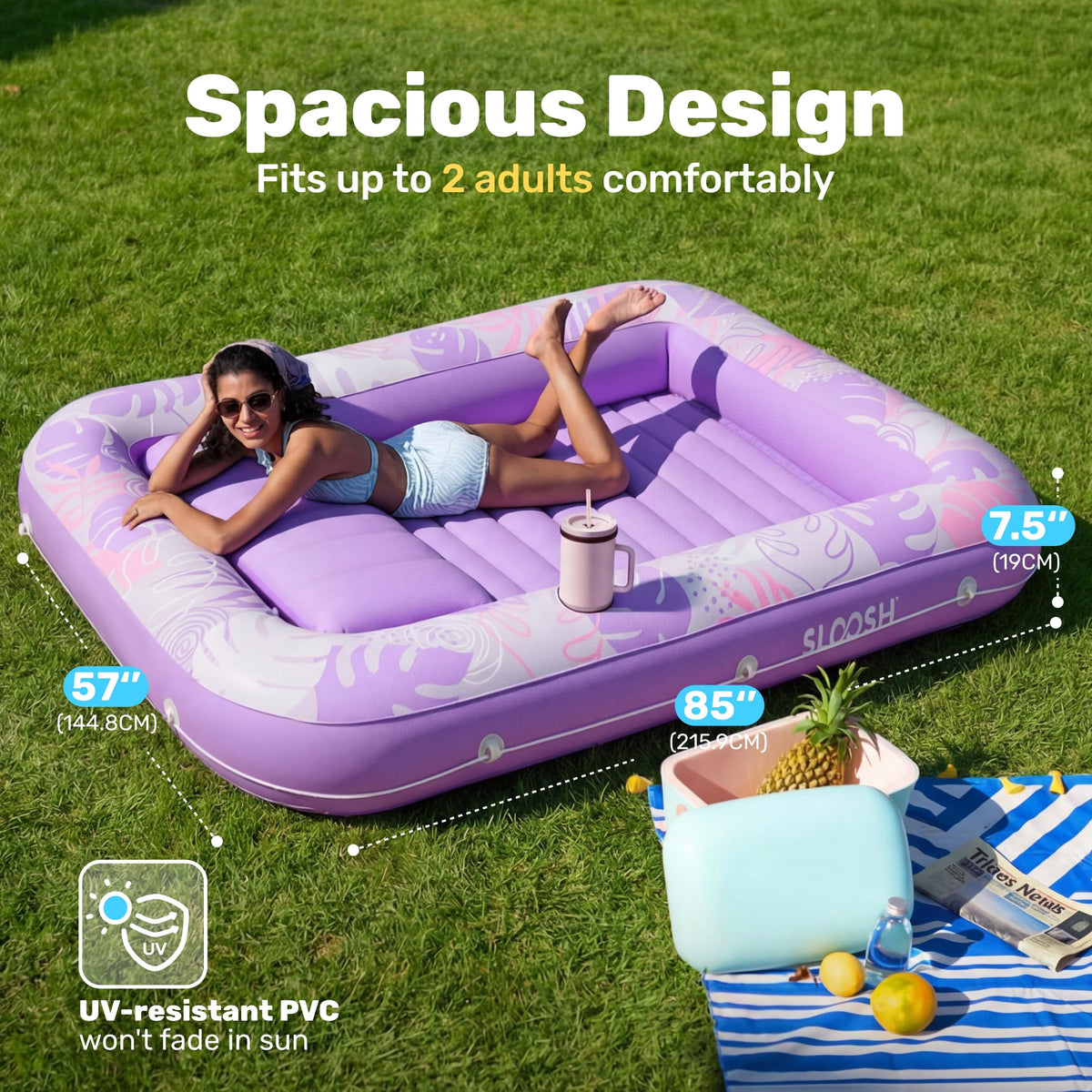 Sloosh pillow removable feature supports comfortable reclining during sunbathing