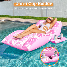 Sloosh pink lounger phone holder close-up for easy reach on water.