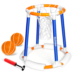 Sloosh Pool Basketball Hoop assembly for quick setup at backyard water parties.