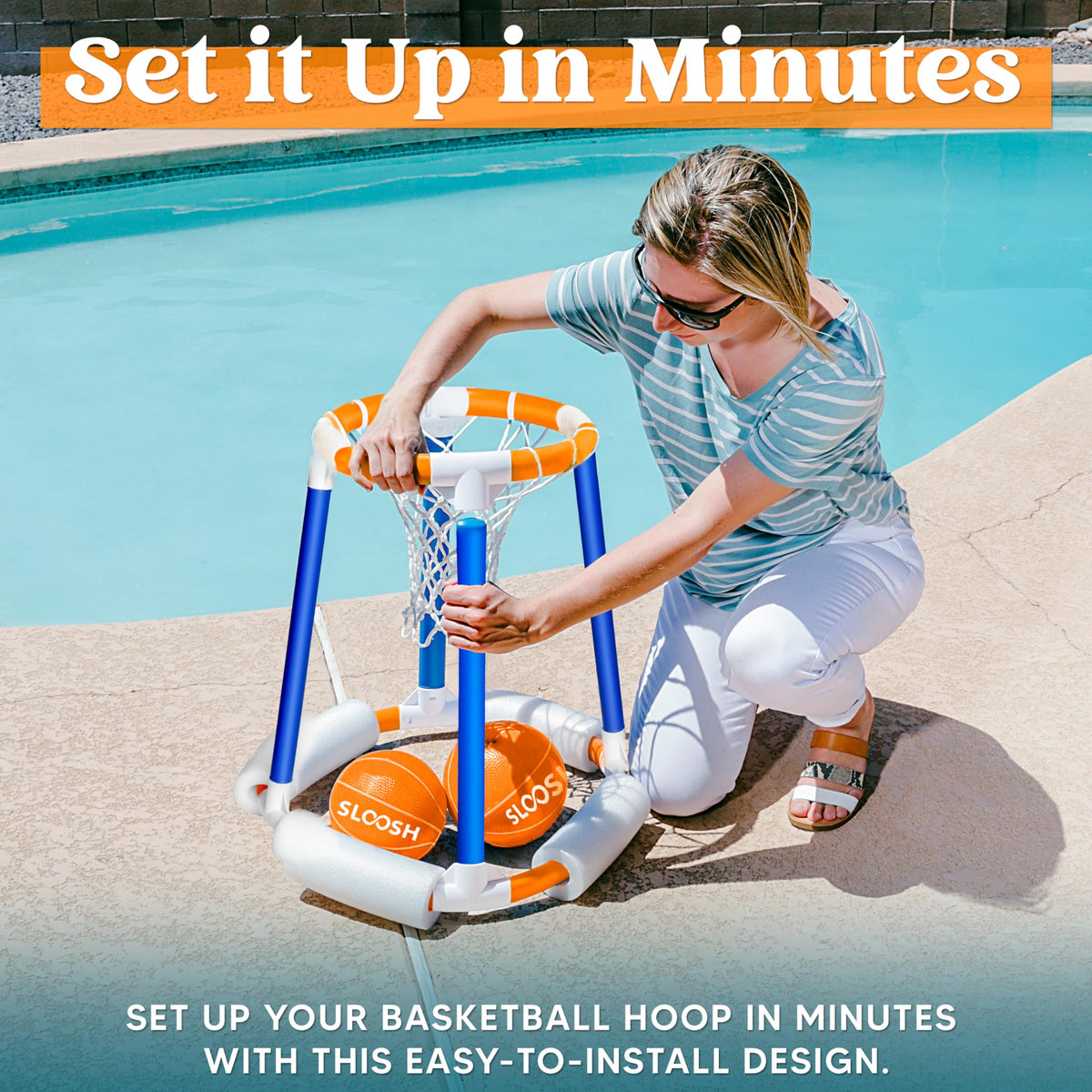 Sloosh pool hoop floating scene for interactive water games and family fun.