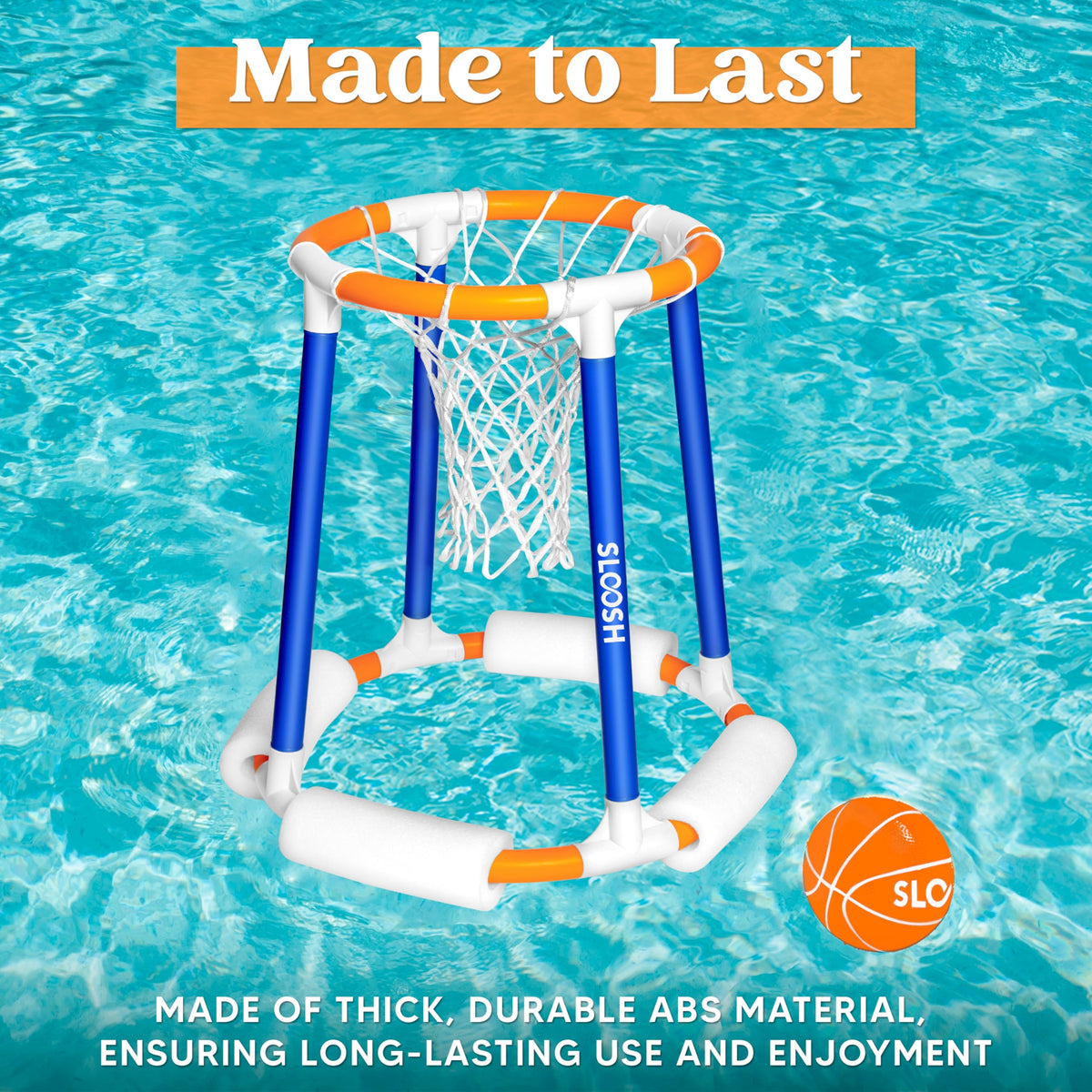 Sloosh pool basketball hoop pump enables fast inflation and easy storage after use.