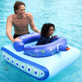 Kids playing with Sloosh pool battle toy in a backyard pool