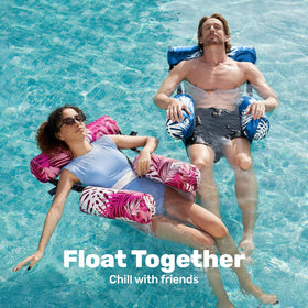Sloosh blue tropical leaves float chair for stable lounging and water flow.