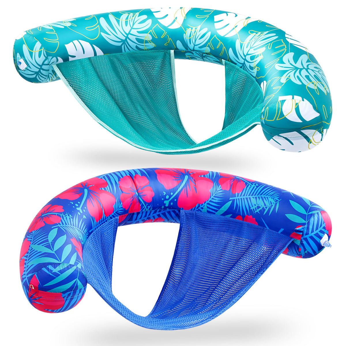 Sloosh pool float chair two-pack with floral leaves motif for easy pool lounging.