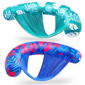 Sloosh pool float chair two-pack with floral leaves motif for easy pool lounging.