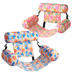 Sloosh pool float hammock chair with flower pattern for lounging by the pool.