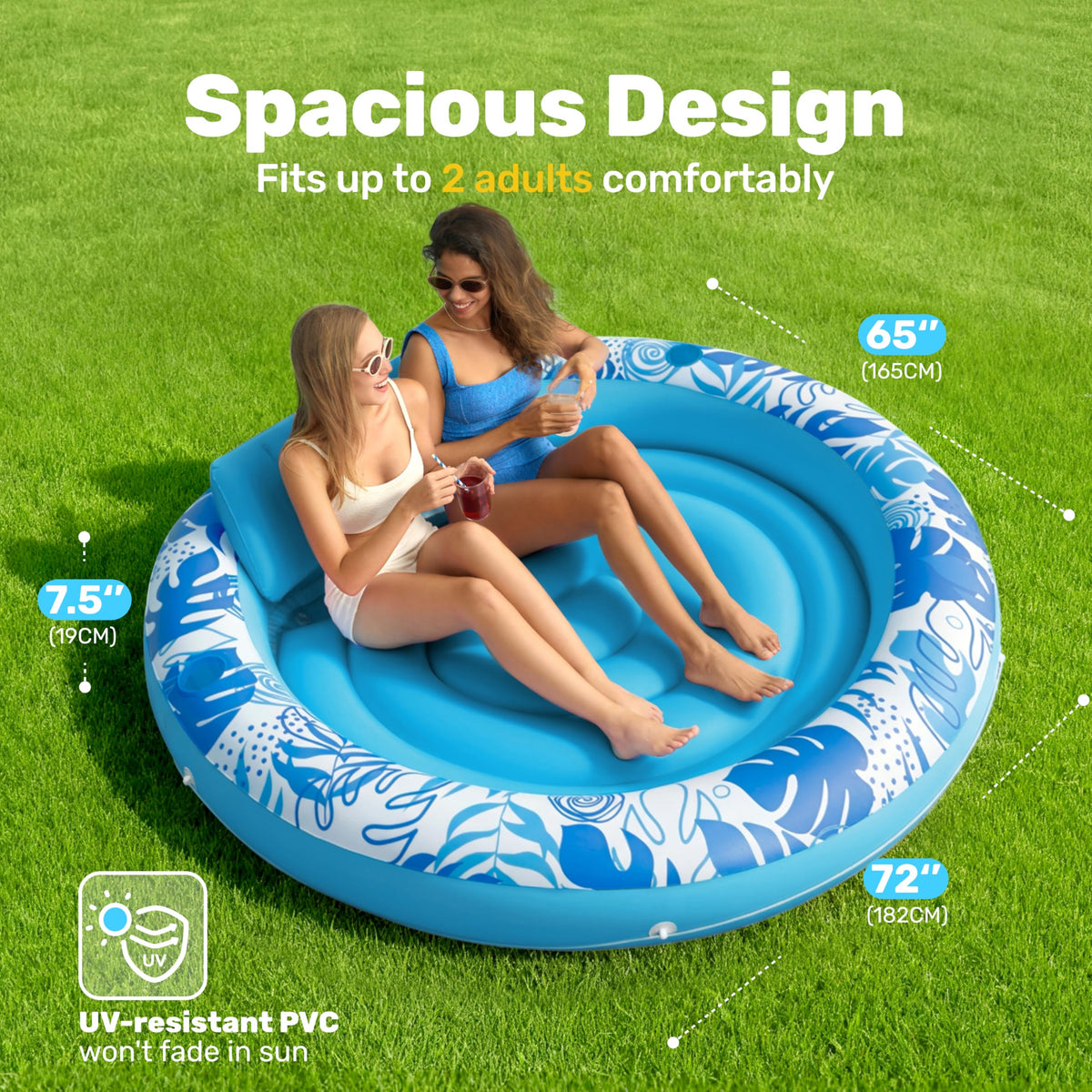 Sloosh pool float with pillow blue enhances comfort while lounging in water