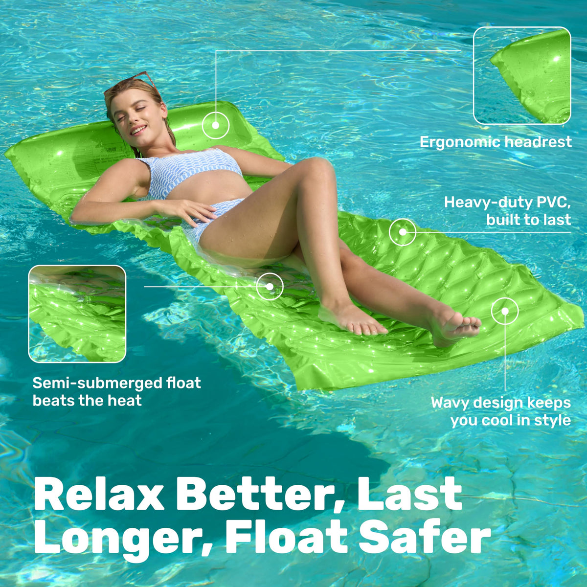 SLOOSH two people relaxing on a pool float in the water