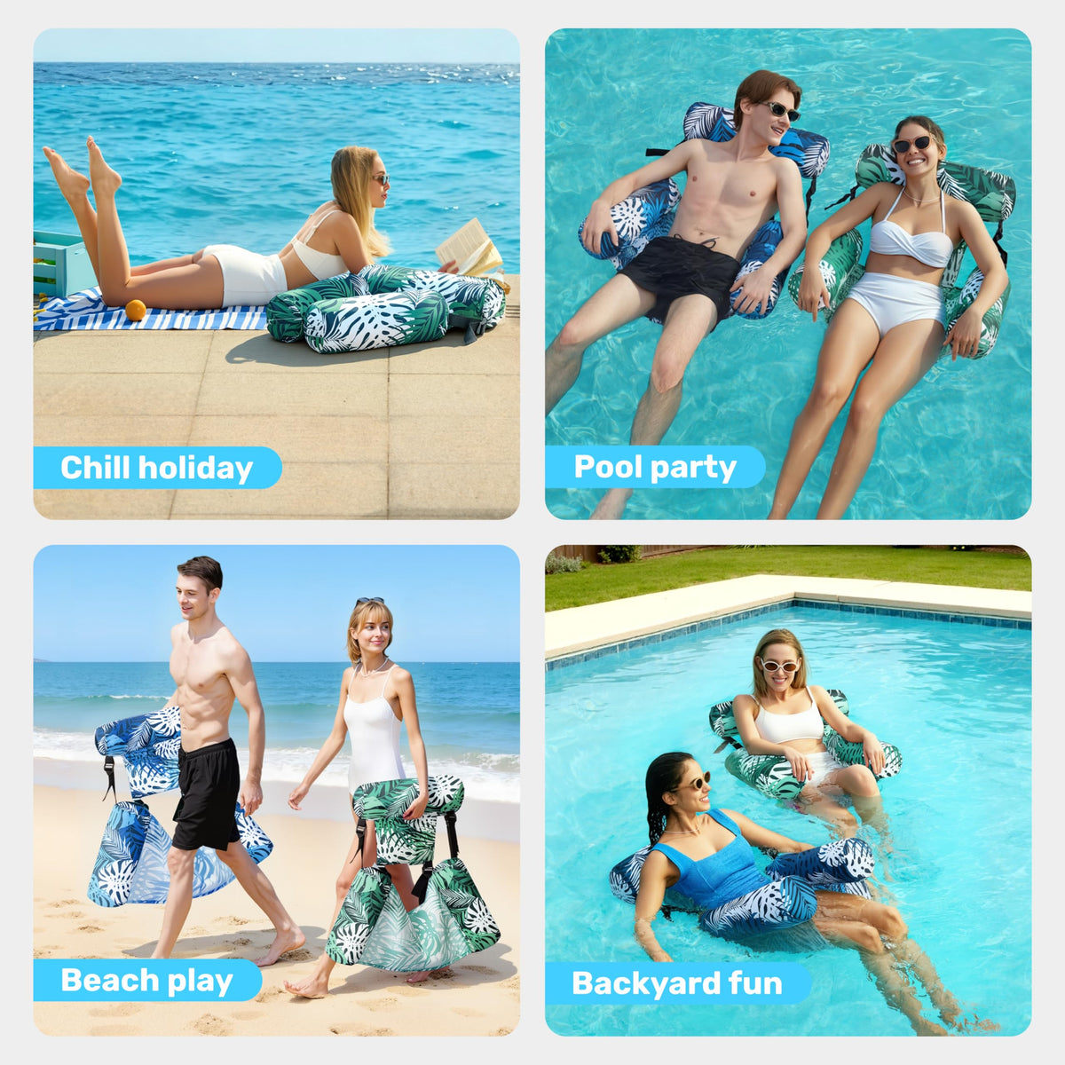 Sloosh pool floats easy transport and compact storage when not in use.