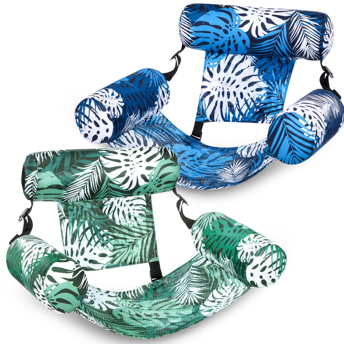 Sloosh pool floats adults two-pack lounge chairs in pool for long, comfortable lounging.