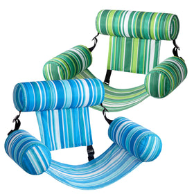 Sloosh stripe pattern pool floats chairs in a two-pack for poolside relaxation.