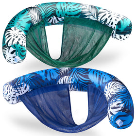 Sloosh pool float chairs with tropical leaves fold compactly for easy transport.