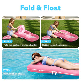 Sloosh pool floats lounger pink, deflation and pack-away, compact storage after swimming.