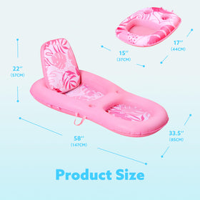 Sloosh pool floats lounger pink, dimensions 58x33-5, ample space to stretch out in sun.
